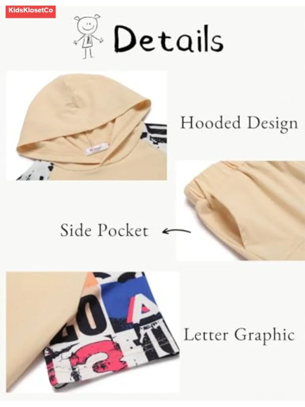 Boys Letter Graphic Short Sleeve Hoodie and Shorts Set 5-12 Years